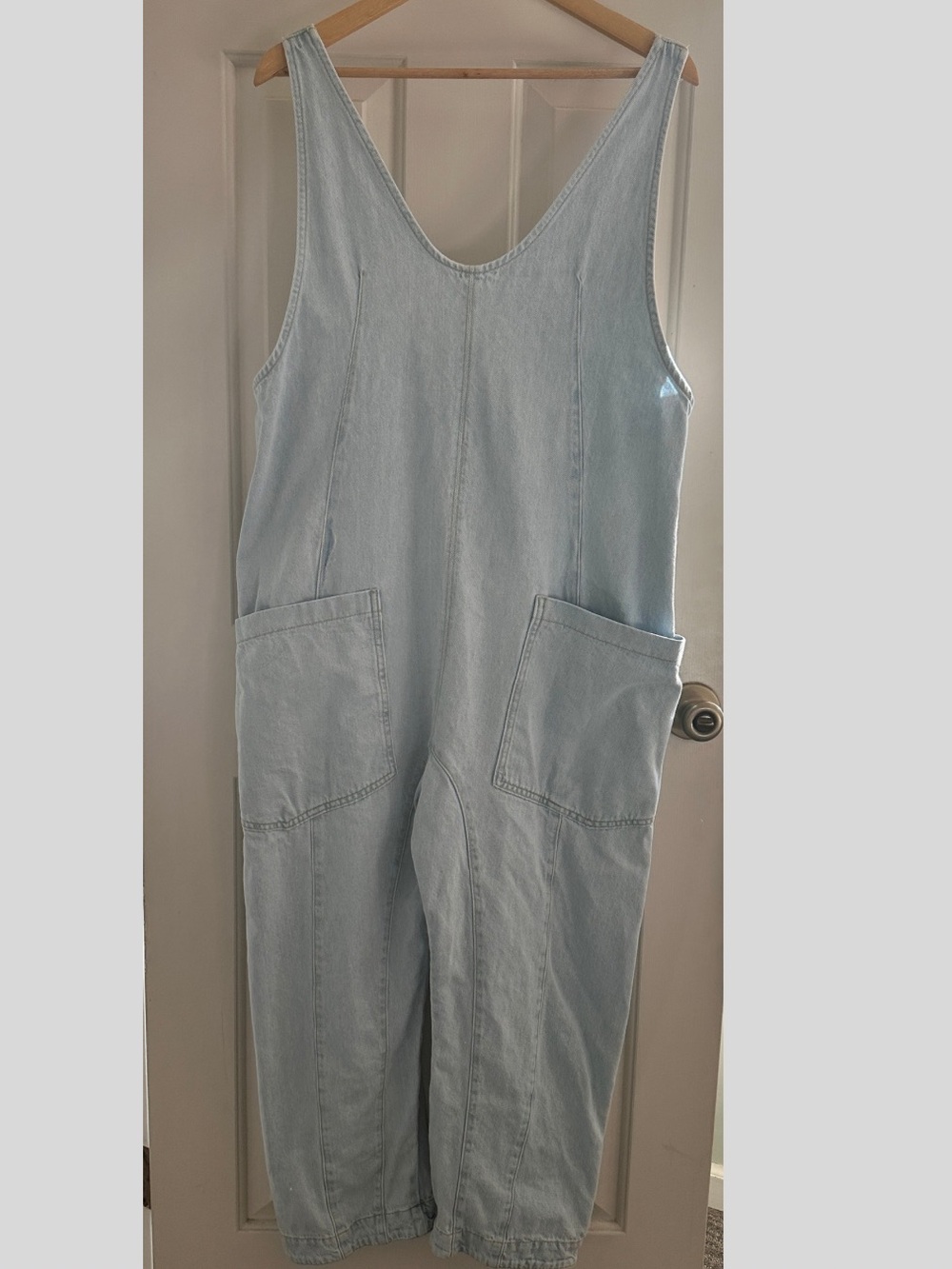 We The Free Light Wash Denim Utility Romper